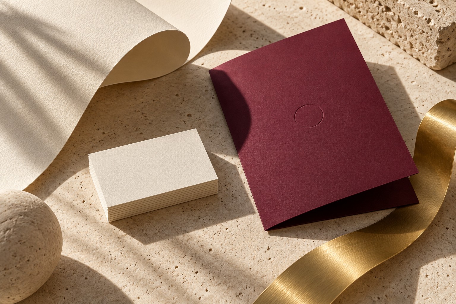 Warm ivory stationery with rich burgundy and gold foil